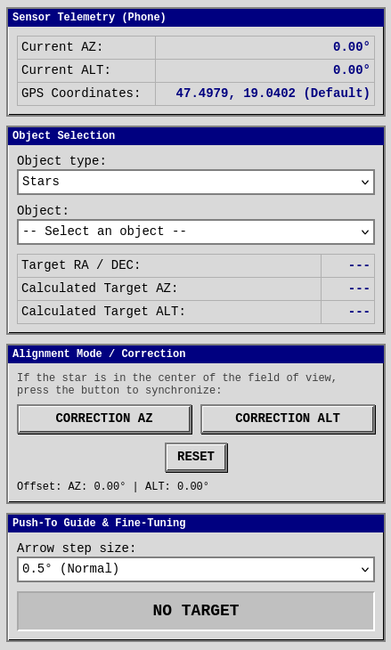 PushToSky phone-based telescope control interface